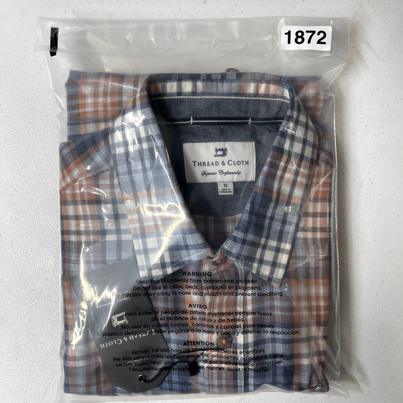 Thread & Cloth Button Down Shirt Mens M Twill Orange Blue Plaid Long Sleeve - Picture 12 of 12